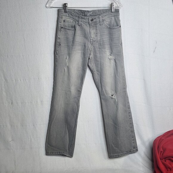Cat & Jack Straight Leg Gray Cotton Span Distressed Adjustable Waist Jeans Sz 12 - Picture 1 of 16